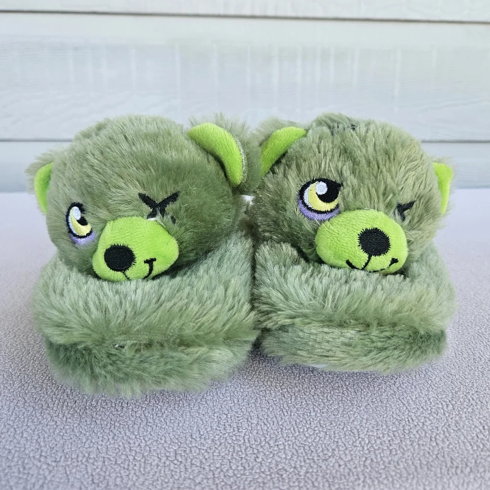Build A Bear Halloween Zombie Bear House Slippers Shoes Youth SZ 1 2 Green